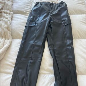 Windsor Black Faux Leather Cargo Joggers